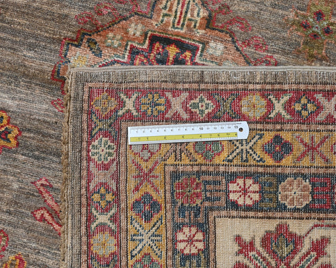 10x14 Brown Gray Kazak Afghan Hand Knotted Geometric Wool Area Rug