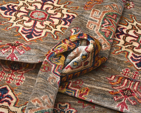10x14 Brown Gray Kazak Afghan Hand Knotted Geometric Wool Area Rug