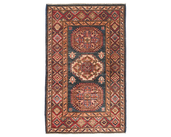 2x3 Gray Kazak Afghan Hand Knotted Wool Area Rug