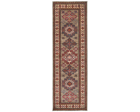 6 Feet Brown Kazak Afghan Hand Knotted Wool Runner Rug