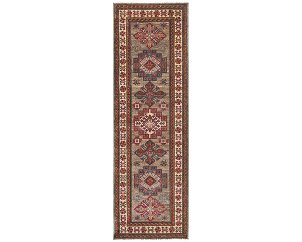 6 Feet Brown Kazak Afghan Hand Knotted Wool Runner Rug
