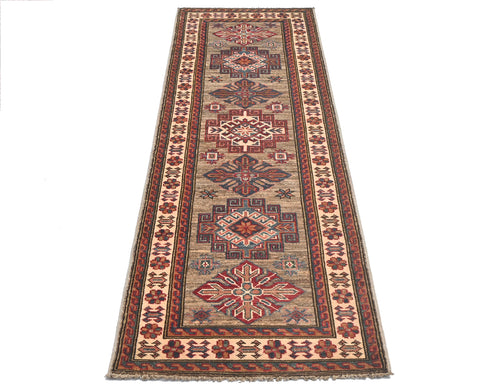 6 Feet Brown Kazak Afghan Hand Knotted Wool Runner Rug