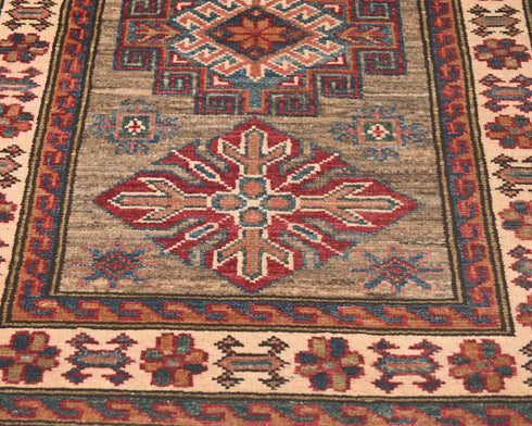 6 Feet Brown Kazak Afghan Hand Knotted Wool Runner Rug