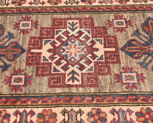6 Feet Brown Kazak Afghan Hand Knotted Wool Runner Rug