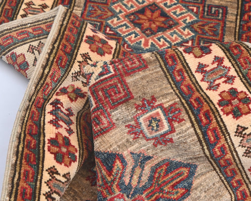 6 Feet Brown Kazak Afghan Hand Knotted Wool Runner Rug