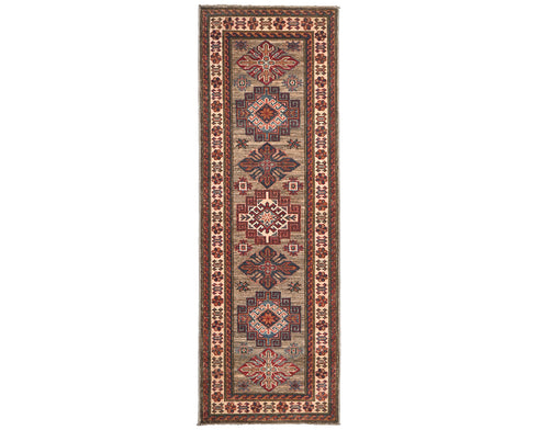 6 Feet Brown Kazak Afghan Hand Knotted Wool Runner Rug