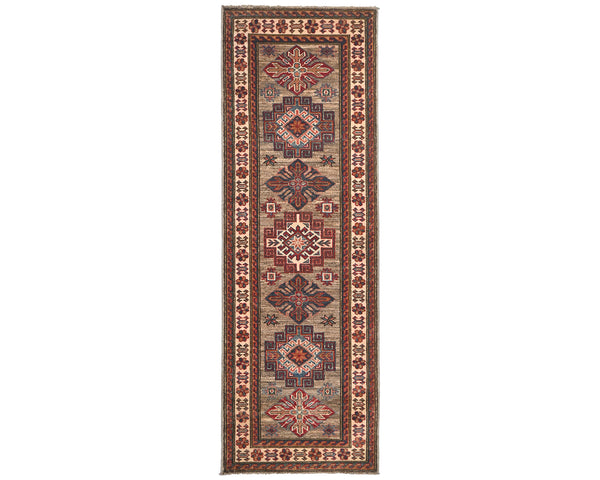 6 Feet Brown Kazak Afghan Hand Knotted Wool Runner Rug
