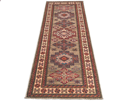 6 Feet Brown Kazak Afghan Hand Knotted Wool Runner Rug
