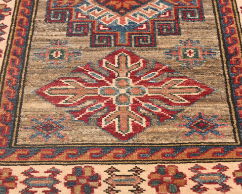 6 Feet Brown Kazak Afghan Hand Knotted Wool Runner Rug