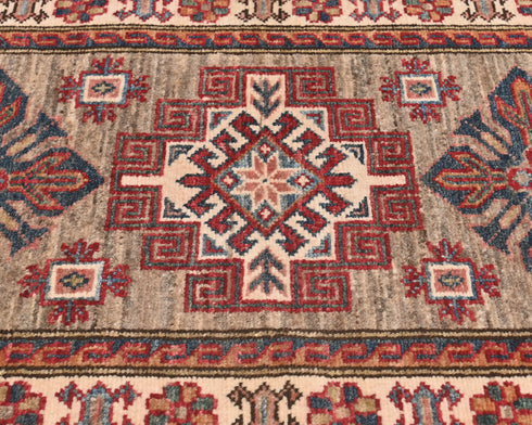6 Feet Brown Kazak Afghan Hand Knotted Wool Runner Rug