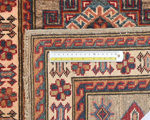 6 Feet Brown Kazak Afghan Hand Knotted Wool Runner Rug