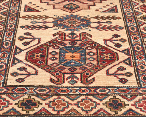 10 Feet Beige Kazak Afghan Hand Knotted Wool Runner Rug