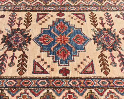 10 Feet Beige Kazak Afghan Hand Knotted Wool Runner Rug