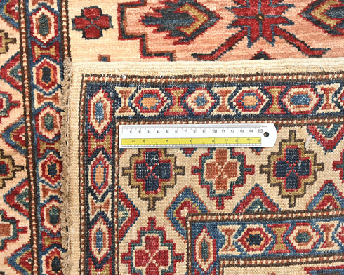 10 Feet Beige Kazak Afghan Hand Knotted Wool Runner Rug