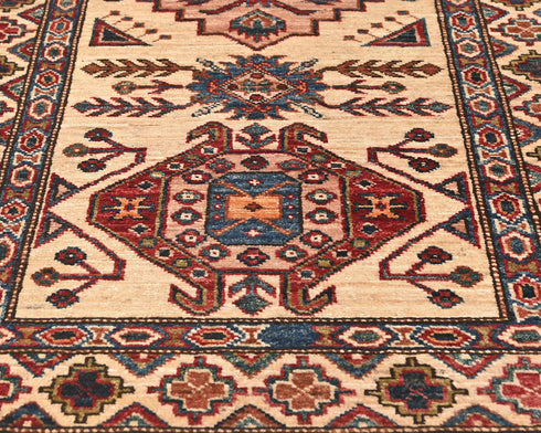 10 Feet Beige Kazak Afghan Hand Knotted Wool Runner Rug