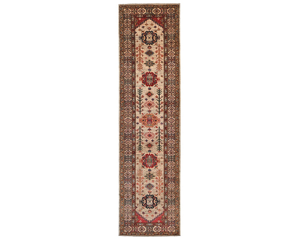 10 Feet Brown Kazak Afghan Hand Knotted Wool Runner Rug