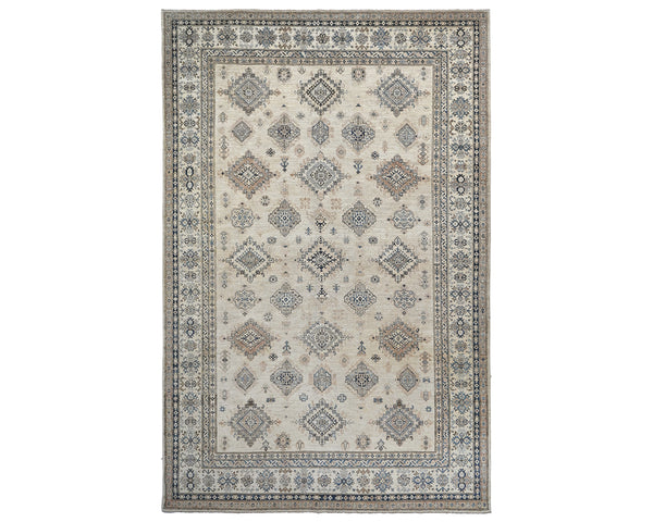 Beige 9x12 Ft Kazak Afghan Hand Knotted Traditional Wool Area Rug