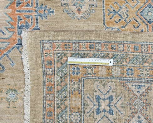 10x14 Ft Light Brown Kazak Afghan Hand Knotted Geometric Wool Area Rug