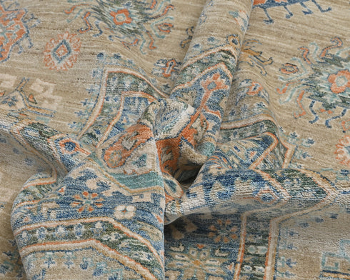 10x14 Ft Light Brown Kazak Afghan Hand Knotted Geometric Wool Area Rug