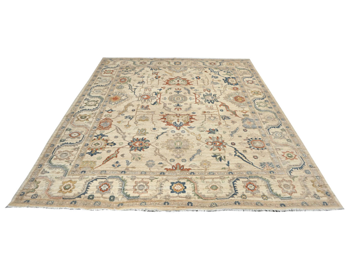 Alfombra afgana de lana anudada a mano Zeigler beige de 8 x 10 pulgadas