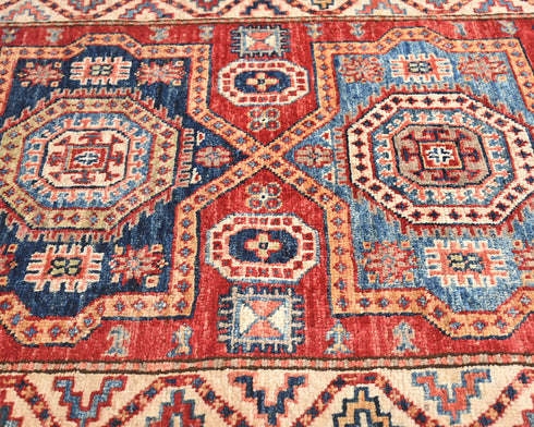 8 Feet Red Kazak Afghan Hand Knotted Wool Runner Rug
