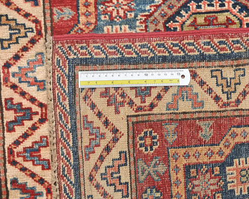 8 Feet Red Kazak Afghan Hand Knotted Wool Runner Rug