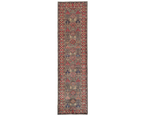 10 Feet Brown Kazak Afghan Hand Knotted Wool Runner Rug