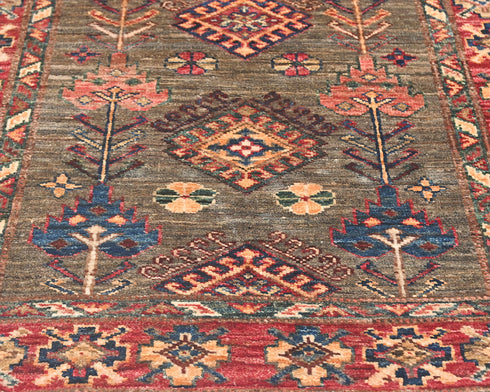 10 Feet Brown Kazak Afghan Hand Knotted Wool Runner Rug