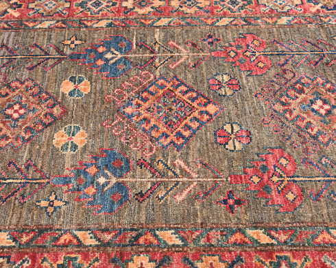 10 Feet Brown Kazak Afghan Hand Knotted Wool Runner Rug