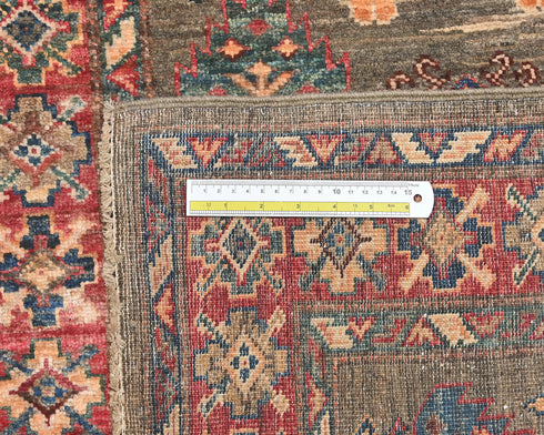 10 Feet Brown Kazak Afghan Hand Knotted Wool Runner Rug