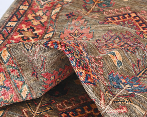 10 Feet Brown Kazak Afghan Hand Knotted Wool Runner Rug