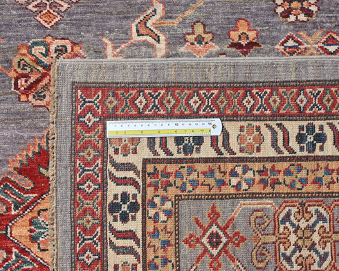 Gray 9x12 Ft Kazak Afghan Hand Knotted Geometric Wool Area Rug