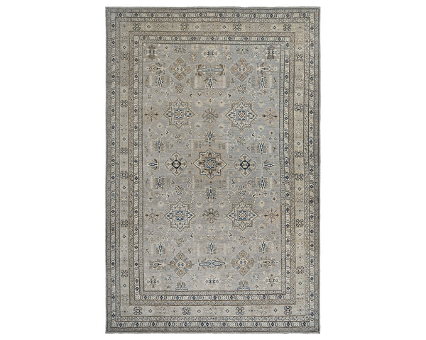 9x12 Gray Kazak Afghan Hand Knotted Geometric Wool Area Rug
