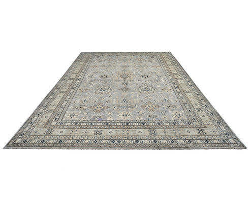 9x12 Gray Kazak Afghan Hand Knotted Geometric Wool Area Rug