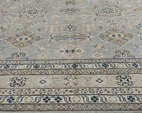 9x12 Gray Kazak Afghan Hand Knotted Geometric Wool Area Rug