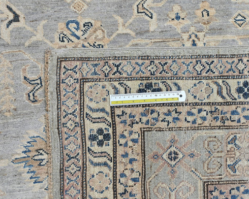 9x12 Gray Kazak Afghan Hand Knotted Geometric Wool Area Rug