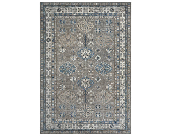 9x12 Ft Gray Blue Kazak Afghan Hand Knotted Geometric Wool Area Rug