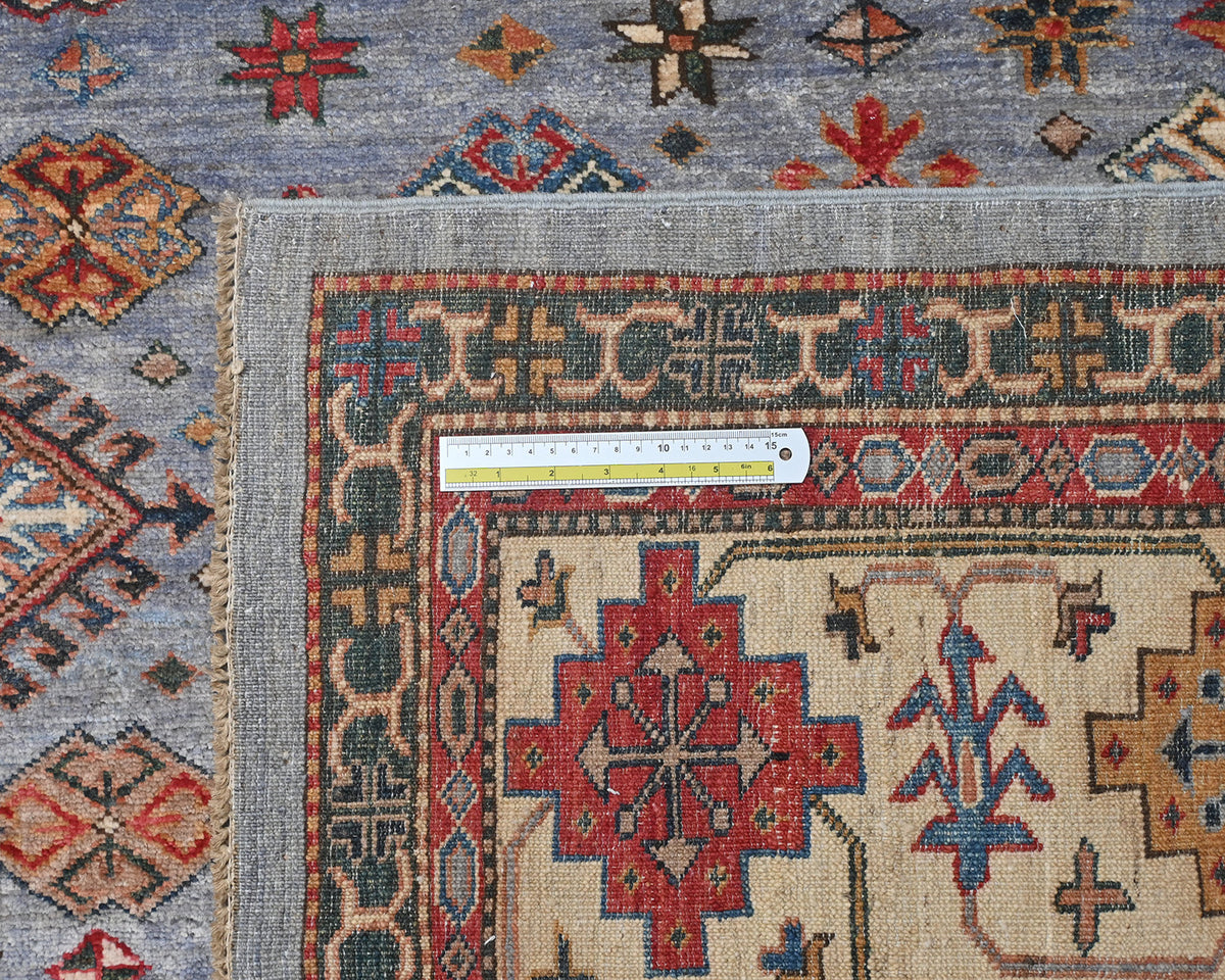 9x12 Gray Kazak Afghan Hand Knotted Geometric Wool Area Rug