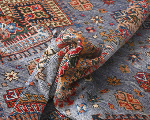 9x12 Gray Kazak Afghan Hand Knotted Geometric Wool Area Rug
