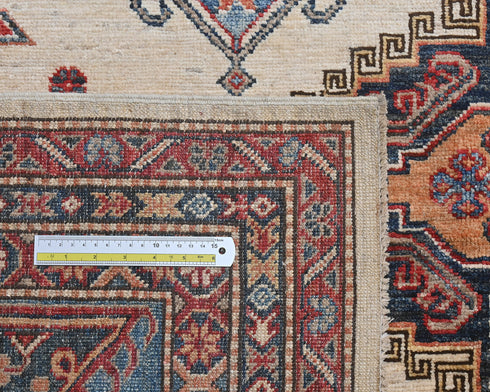 10x14 Beige Kazak Afghan Hand Knotted Geometric Wool Area Rug