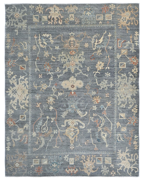9x12 Oushak Gray Turkish Handmade Traditional Veg Dye Wool Rug