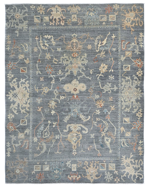 9x12 Oushak Gray Turkish Handmade Traditional Veg Dye Wool Rug