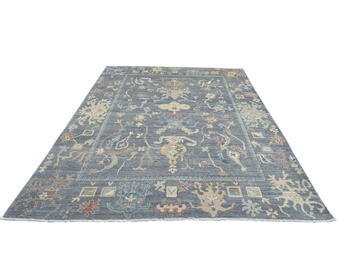 9x12 Oushak Gray Turkish Handmade Traditional Veg Dye Wool Rug