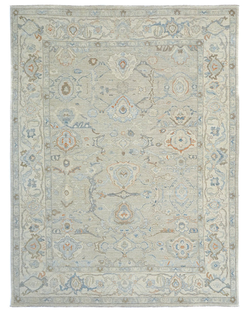 Muted Blue Oushak Turkish Hand Knotted Traditional 9x12 Feet Wool Area Rug