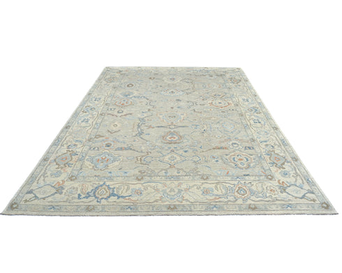 Muted Blue Oushak Turkish Hand Knotted Traditional 9x12 Feet Wool Area Rug