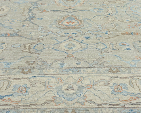 Muted Blue Oushak Turkish Hand Knotted Traditional 9x12 Feet Wool Area Rug