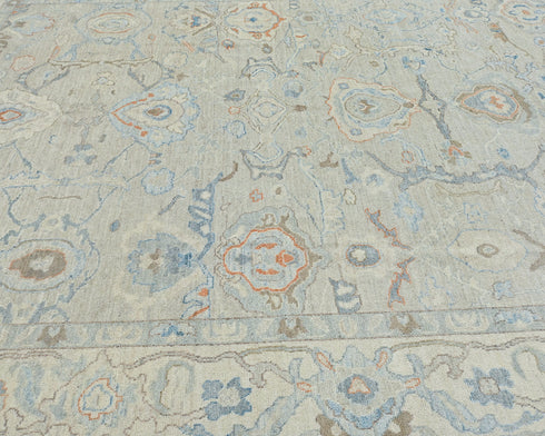 Muted Blue Oushak Turkish Hand Knotted Traditional 9x12 Feet Wool Area Rug