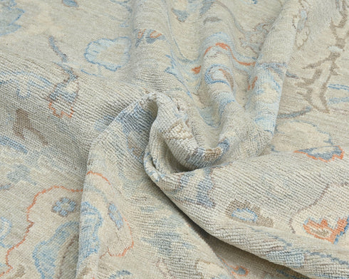 Muted Blue Oushak Turkish Hand Knotted Traditional 9x12 Feet Wool Area Rug