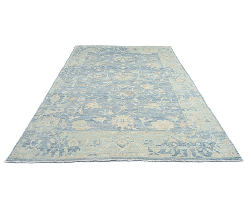 Muted Blue 9x12 Ft Oushak Turkish Hand Knotted Traditional Soft Wool Area Rug