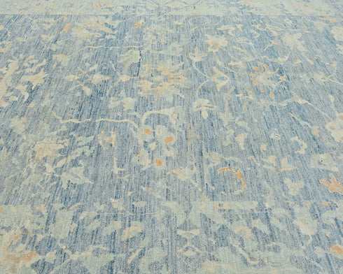 Muted Blue 9x12 Ft Oushak Turkish Hand Knotted Traditional Soft Wool Area Rug